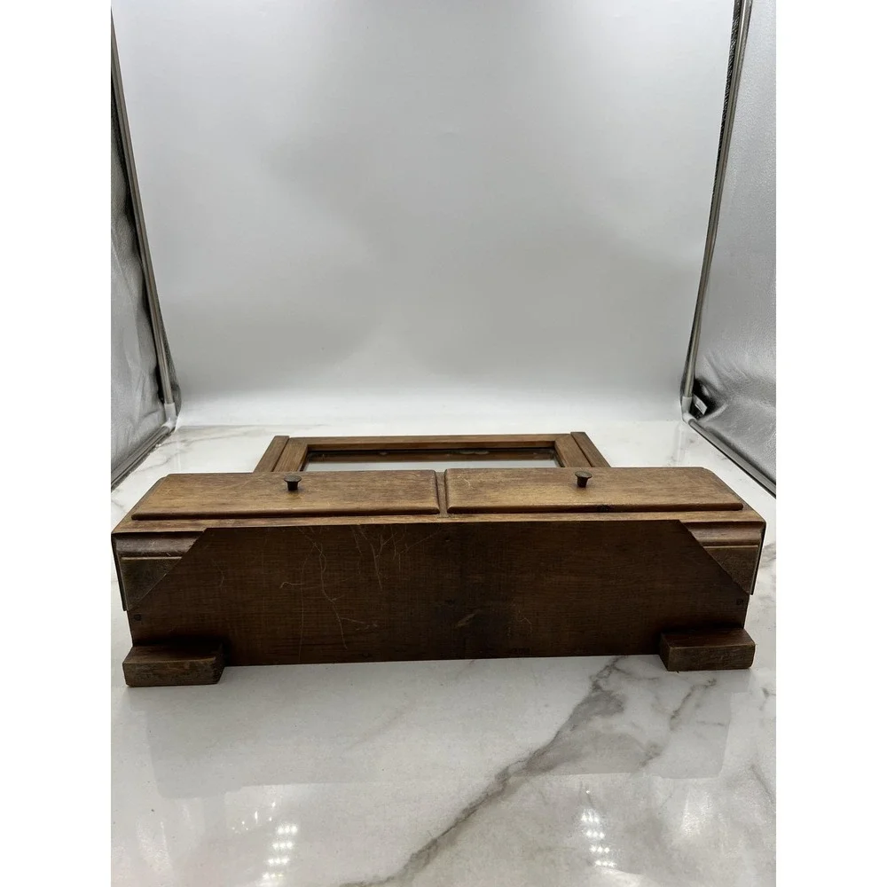 Antique Wood Shaving Mirror Tabletop Vanity Tilting Dresser Mirror 2 Drawers